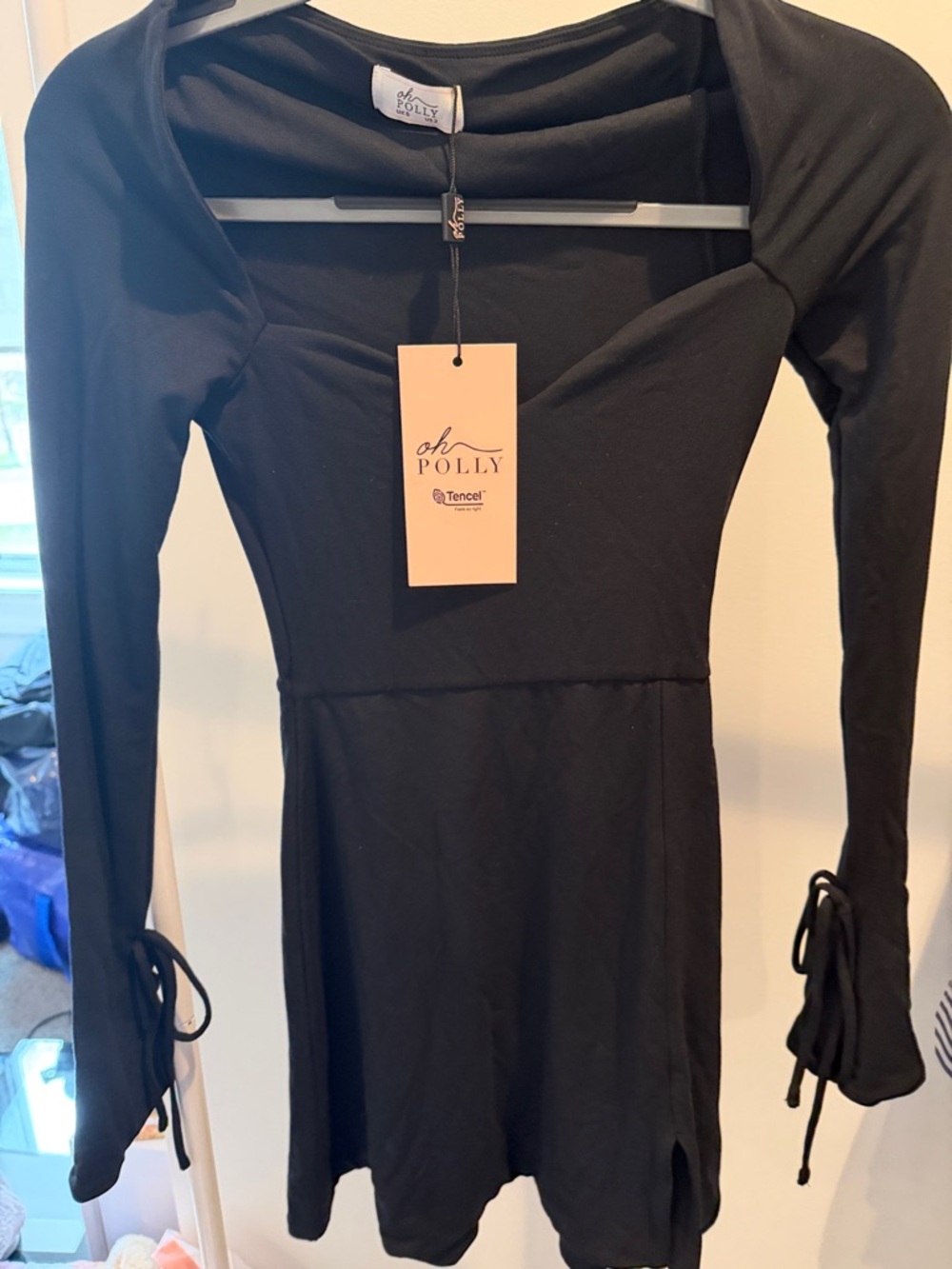 Oh Polly Black Long Sleeve Square Neck Mini Dress